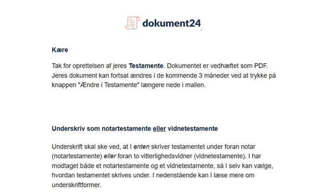 Testamente mail Mail med testamente dokument modtaget fra Dokument 24